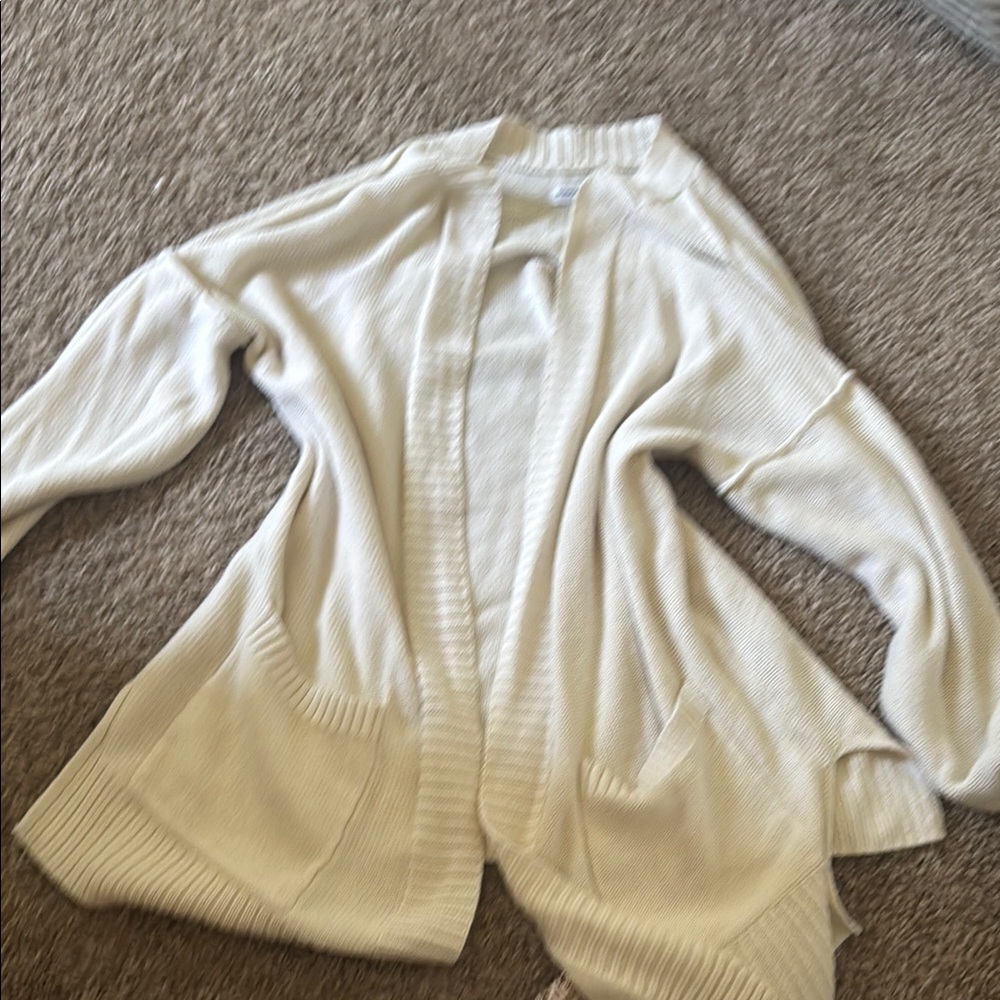Cream Knit Cardigan Sweater with Open Front